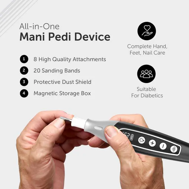 Alt view image 4 of 7 - PediLux Pro Professional Manicure Pedicure Kit, Thick Toenail Grinder, Cordless Electric Nail File Drill, Toe Nail for Dremel Tool, Filer, Sander, Remove Callus for Humans, Men, Women, Seniors
