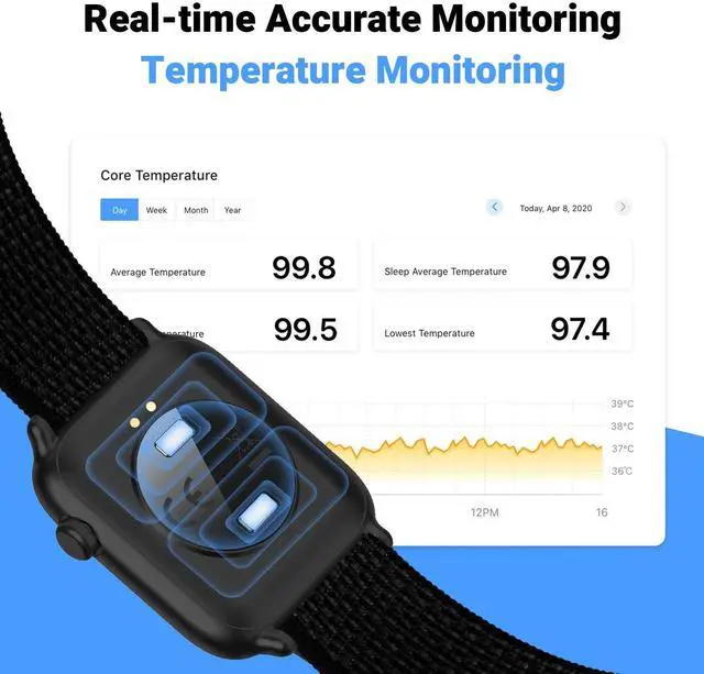 Alt view image 3 of 7 - Bluetooth Comfortable Health Monitoring Smartwatch for Seniors Heart Rate, Body Temperature, Blood Oxygen, Activity Tracking, Medication Reminder, SOS Emergency PERS, Gift