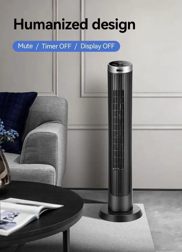 Alt view image 3 of 7 - Digital Electric Tower Fan, with Remote Control, LED Display, Standing Bladeless Floor Fans Cooling and Quite Indoor Living Room Bedroom use (36 Inch)