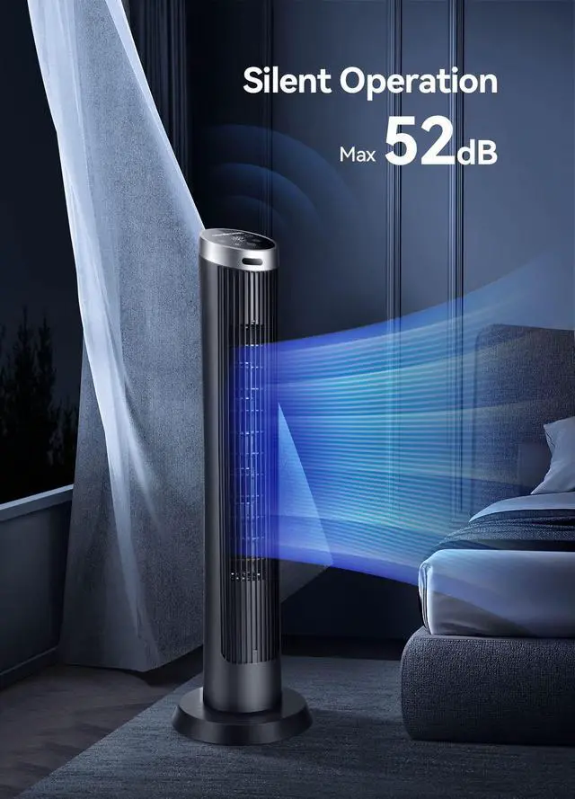 Alt view image 2 of 7 - Digital Electric Tower Fan, with Remote Control, LED Display, Standing Bladeless Floor Fans Cooling and Quite Indoor Living Room Bedroom use (36 Inch)