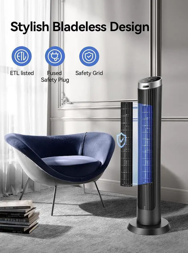 Alt view image 4 of 7 - Digital Electric Tower Fan, with Remote Control, LED Display, Standing Bladeless Floor Fans Cooling and Quite Indoor Living Room Bedroom use (36 Inch)