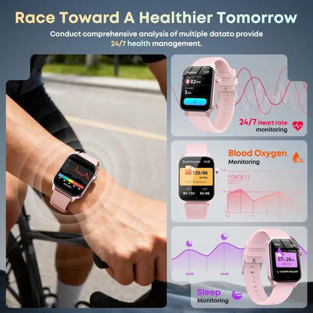Alt view image 3 of 7 - Smart Watches for Women Men, 120 Sports Modes Smartwatch with 1.83 inches HD Display, Heart Rate/Sleep Monitor, IP67 Waterproof, Bluetooth Call & Music Control for iPhone/Android (Pink)