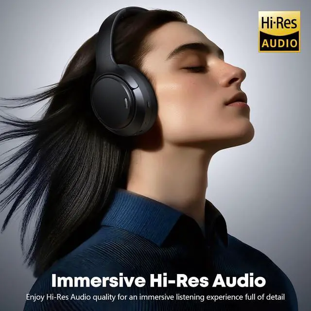 Alt view image 7 of 7 - Hybrid Active Noise Cancelling Bluetooth 6.0 Headphones 120H Long Playtime, 6 ENC Mic, Over Ear Headphones Wireless, Hi-Res Audio, Memory Foam Earcup, Transparency Mode ANC Headphone for Travel Office
