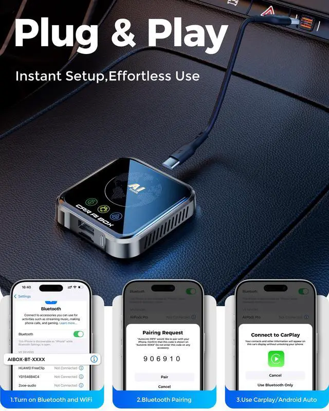 Alt view image 5 of 7 - Magic AI Box Wireless CarPlay Adapter, Fast Car Video Box Plug & Play, Easy Setup, Supports Netflix/YouTube/TF Card Streaming Equalizers and More for OEM Wired CarPlay/Android Auto Cars (Glossy Black)