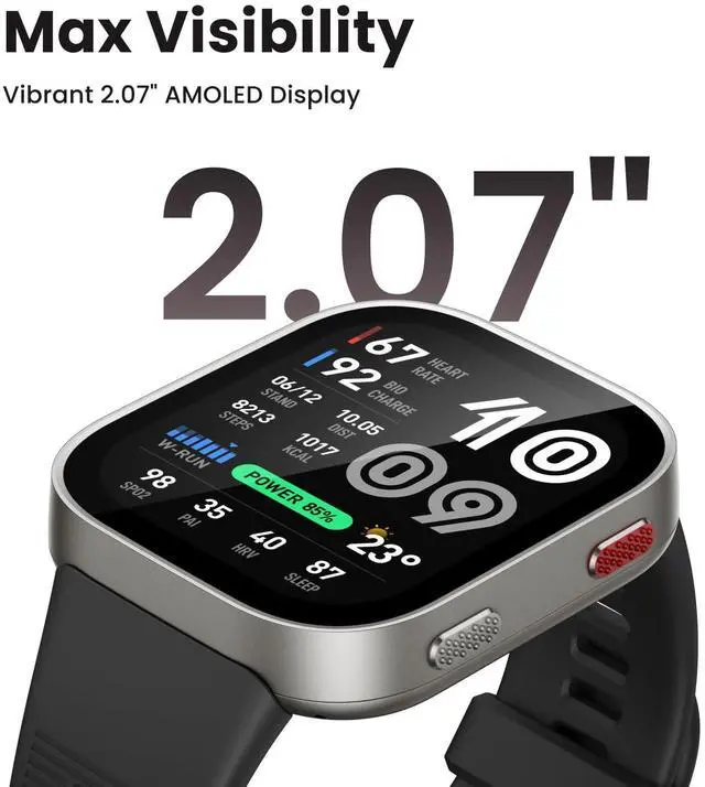 Alt view image 2 of 7 - Bip Max 50mm Smartwatch, 2.07" AMOLED Display, 20 Days of Battery, GPS, 4GB Storage, Offline Maps, Fitness Tracker, Hybrid Training, 150+ Sports, HYROX Mode, 5 ATM for Android & iPhone, Silver