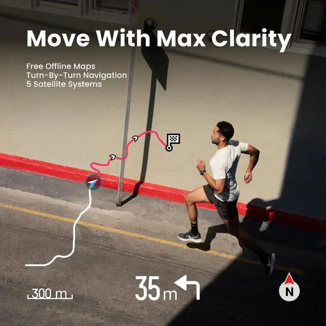 Alt view image 5 of 7 - Bip Max 50mm Smartwatch, 2.07" AMOLED Display, 20 Days of Battery, GPS, 4GB Storage, Offline Maps, Fitness Tracker, Hybrid Training, 150+ Sports, HYROX Mode, 5 ATM for Android & iPhone, Silver