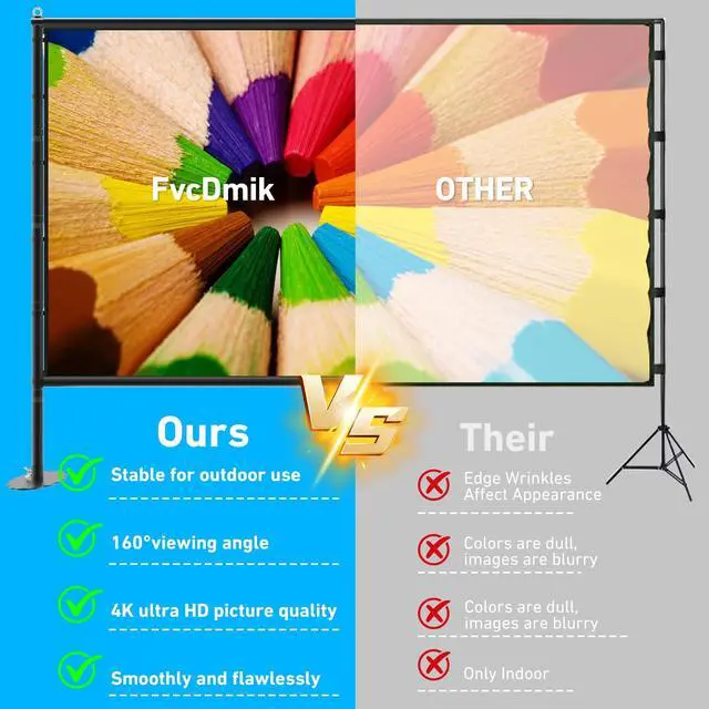 Alt view image 3 of 6 - 150 inch Projector Screen with Stand, 16:9 4K HD Portable Outdoor Movie Screen, Wrinkle-Free Foldable Indoor Projection Screen with Carry Bag & Ground Nails for Backyard Cinema Home Theater