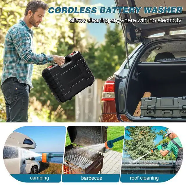 Alt view image 2 of 7 - 6000mAh Portable Cordless Washer, Brushless Battery Operated, Handheld Car Washer with 6-in-1 Nozzle Battery Charger,Lightweight Washer Cleaning Tool with Foam Pot for Patio Boat Fence
