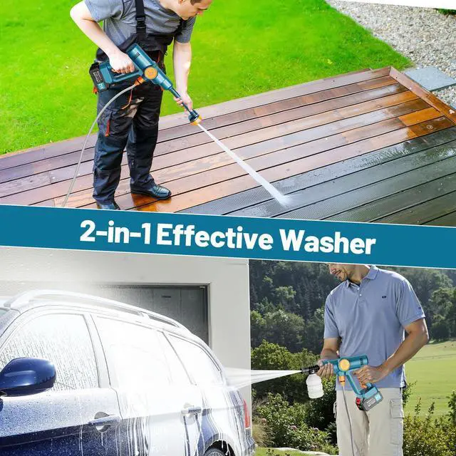 Alt view image 5 of 7 - 6000mAh Portable Cordless Washer, Brushless Battery Operated, Handheld Car Washer with 6-in-1 Nozzle Battery Charger,Lightweight Washer Cleaning Tool with Foam Pot for Patio Boat Fence
