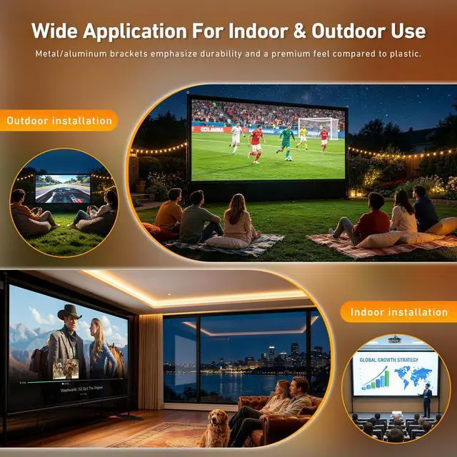 Alt view image 5 of 6 - 150 inch Projector Screen with Stand, 16:9 4K HD Portable Outdoor Movie Screen, Wrinkle-Free Foldable Indoor Projection Screen with Carry Bag & Ground Nails for Backyard Cinema Home Theater