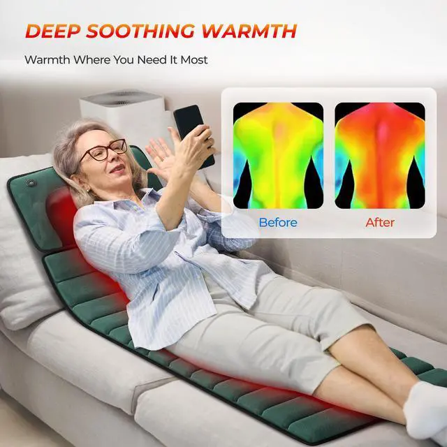 Alt view image 4 of 7 - Full Body Massage Mat with Heat, Detachable Massager Pad Deep Tissue Pain Relief,10 Vibrating Motors for Relaxation at Home or Office