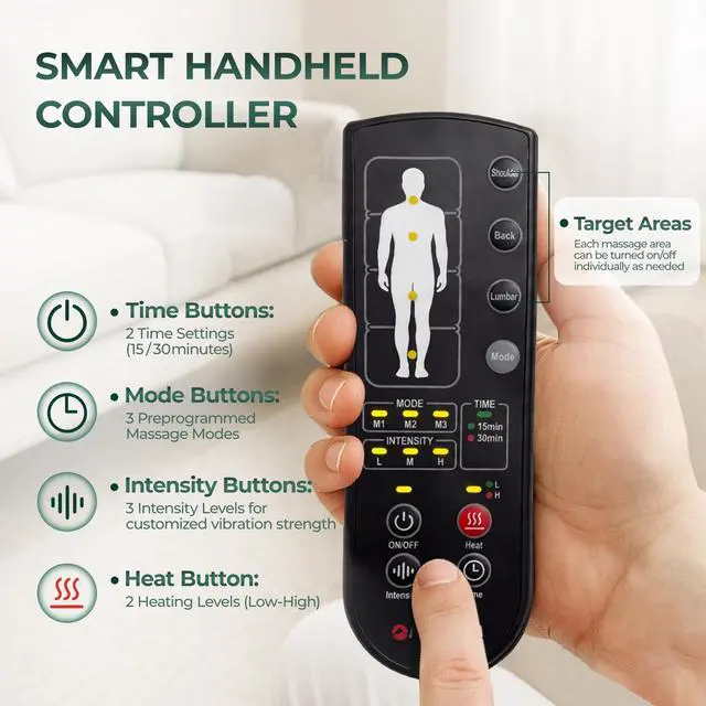 Alt view image 6 of 7 - Full Body Massage Mat with Heat, Detachable Massager Pad Deep Tissue Pain Relief,10 Vibrating Motors for Relaxation at Home or Office