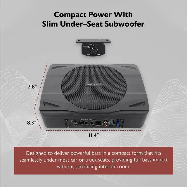 Alt view image 3 of 7 - SS8P 400W 8" Slim Under-Seat Active Subwoofer, High-Level Inputs, Cast Aluminum Enclosure, for Car/Truck Audio Systems