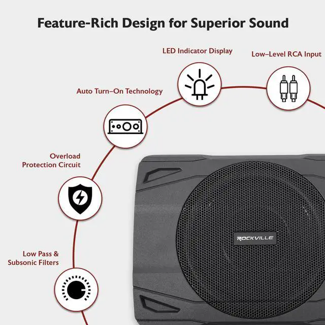 Alt view image 7 of 7 - SS8P 400W 8" Slim Under-Seat Active Subwoofer, High-Level Inputs, Cast Aluminum Enclosure, for Car/Truck Audio Systems