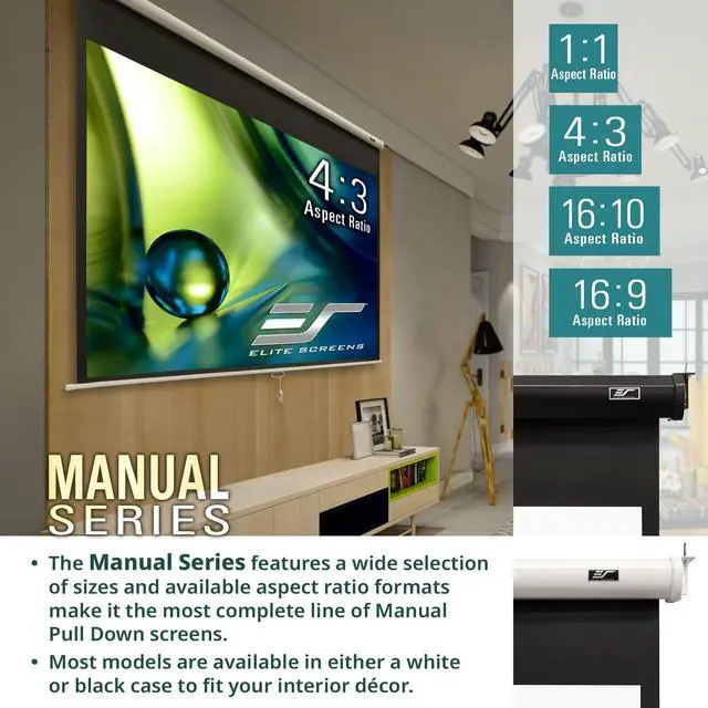 Alt view image 2 of 7 - Manual Series, 84-INCH 16:9, Pull Down Manual Projector Screen with AUTO LOCK, Movie Home Theater 8K / 4K Ultra HD 3D Ready, 2-YEAR WARRANTY, M84UWH, 16:9, Black