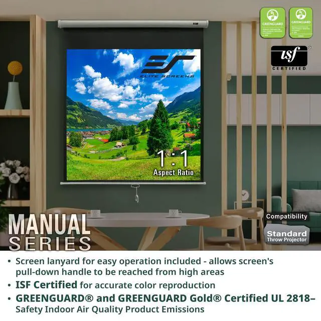 Alt view image 4 of 7 - Manual Series, 84-INCH 16:9, Pull Down Manual Projector Screen with AUTO LOCK, Movie Home Theater 8K / 4K Ultra HD 3D Ready, 2-YEAR WARRANTY, M84UWH, 16:9, Black