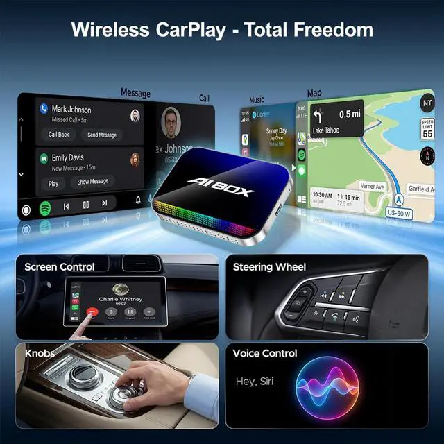 Alt view image 4 of 7 - Magic AI Box, Wireless CarPlay Android Auto Adapter with Net-Flix YouTube TikTok, Built-in Play Store and Screen Mirroring, Plug and Play Video Adapter for OEM Factory Wired CarPlay Vehicles