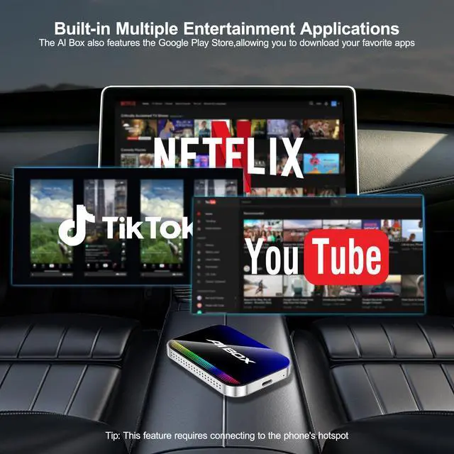 Alt view image 6 of 7 - Magic AI Box, Wireless CarPlay Android Auto Adapter with Net-Flix YouTube TikTok, Built-in Play Store and Screen Mirroring, Plug and Play Video Adapter for OEM Factory Wired CarPlay Vehicles