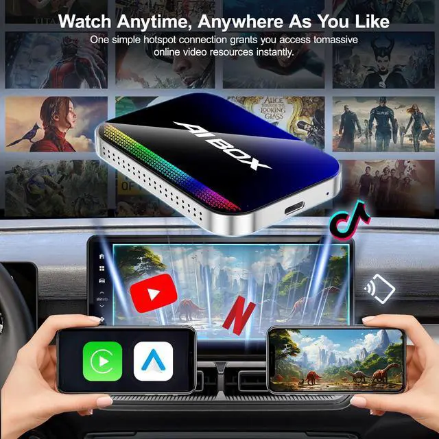 Alt view image 5 of 7 - Magic AI Box, Wireless CarPlay Android Auto Adapter with Net-Flix YouTube TikTok, Built-in Play Store and Screen Mirroring, Plug and Play Video Adapter for OEM Factory Wired CarPlay Vehicles