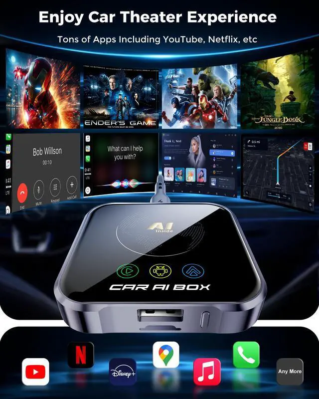Alt view image 4 of 7 - Magic AI Box Wireless CarPlay Adapter, Fast Car Video Box Plug & Play, Easy Setup, Supports Netflix/YouTube/TF Card Streaming Equalizers and More for OEM Wired CarPlay/Android Auto Cars(Tech Gray)