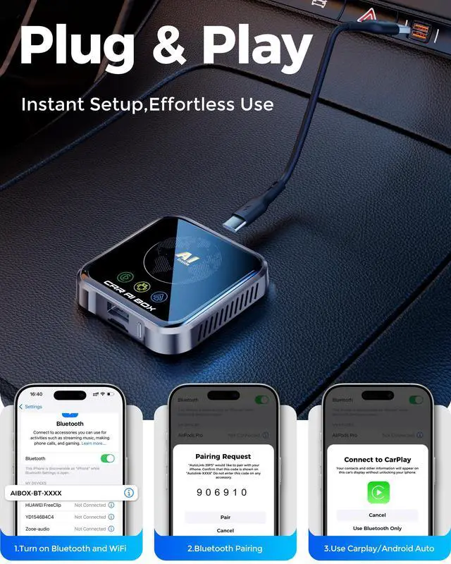 Alt view image 5 of 7 - Magic AI Box Wireless CarPlay Adapter, Fast Car Video Box Plug & Play, Easy Setup, Supports Netflix/YouTube/TF Card Streaming Equalizers and More for OEM Wired CarPlay/Android Auto Cars(Tech Gray)