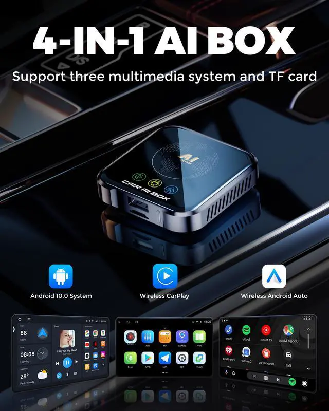Alt view image 3 of 7 - Magic AI Box Wireless CarPlay Adapter, Fast Car Video Box Plug & Play, Easy Setup, Supports Netflix/YouTube/TF Card Streaming Equalizers and More for OEM Wired CarPlay/Android Auto Cars(Tech Gray)