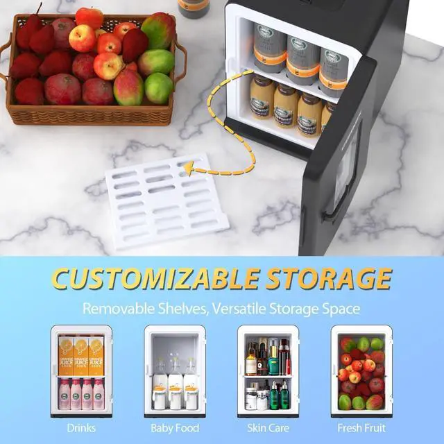 Alt view image 4 of 7 - Mini Fridge for Bedroom, 15 Litre/21 Cans Portable Mini Refrigerator with AC/DC Power for Office, Dorm and Car, Thermoelectric Electric Cooler & Warmer Skincare Fridge for Drinks, Food, Cosmetics
