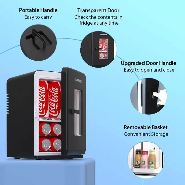 Alt view image 5 of 7 - Mini Fridge for Bedroom, 15 Litre/21 Cans Portable Mini Refrigerator with AC/DC Power for Office, Dorm and Car, Thermoelectric Electric Cooler & Warmer Skincare Fridge for Drinks, Food, Cosmetics