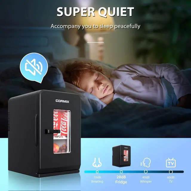 Alt view image 7 of 7 - Mini Fridge for Bedroom, 15 Litre/21 Cans Portable Mini Refrigerator with AC/DC Power for Office, Dorm and Car, Thermoelectric Electric Cooler & Warmer Skincare Fridge for Drinks, Food, Cosmetics