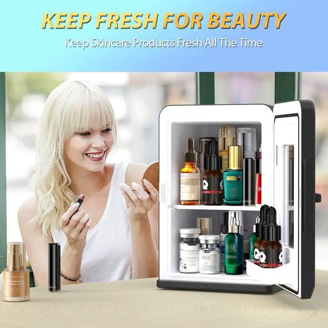 Alt view image 6 of 7 - Mini Fridge for Bedroom, 15 Litre/21 Cans Portable Mini Refrigerator with AC/DC Power for Office, Dorm and Car, Thermoelectric Electric Cooler & Warmer Skincare Fridge for Drinks, Food, Cosmetics