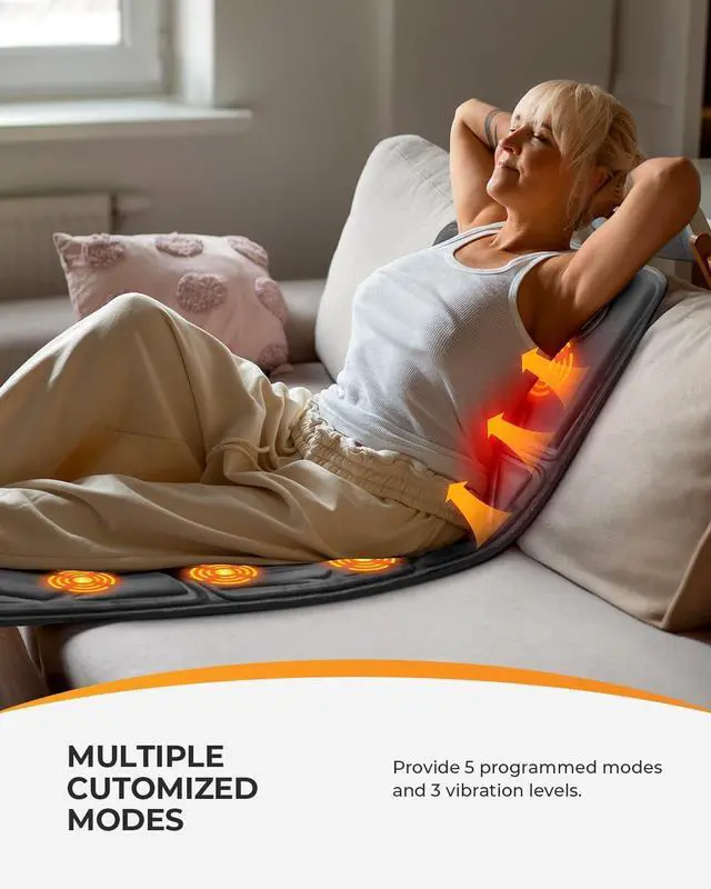 Alt view image 3 of 6 - Full Body Massage Mat with Heat, 10 Motors Vibrating Back Massager, Back Massager with Heat, for Bed, Sofa, Massage Mattress Pad, Back Massage for Dad Mom, Gifts for Men Women(Vibration Only)