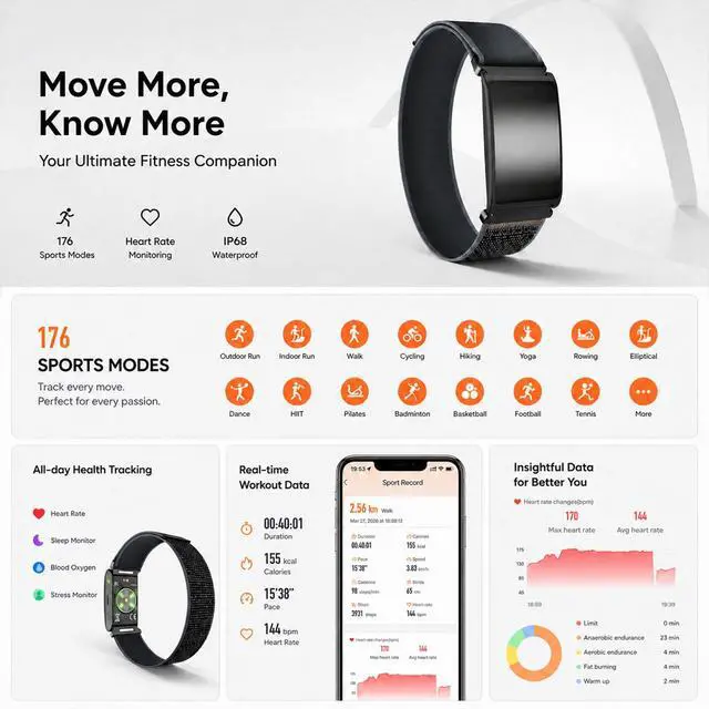 Alt view image 4 of 6 - Smart Bracelet for Men Women, Screen-Free Fitness Tracker, No Subscription, 35-Day Battery Life, 24/7 Activity and Sleep Monitor, Menstrual Cycle Insights, AI Analysis (2 Bands)