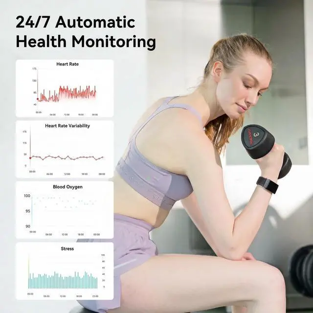 Alt view image 3 of 6 - Smart Bracelet for Men Women, Screen-Free Fitness Tracker, No Subscription, 35-Day Battery Life, 24/7 Activity and Sleep Monitor, Menstrual Cycle Insights, AI Analysis (2 Bands)