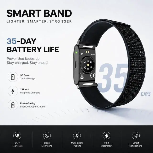 Alt view image 6 of 6 - Smart Bracelet for Men Women, Screen-Free Fitness Tracker, No Subscription, 35-Day Battery Life, 24/7 Activity and Sleep Monitor, Menstrual Cycle Insights, AI Analysis (2 Bands)