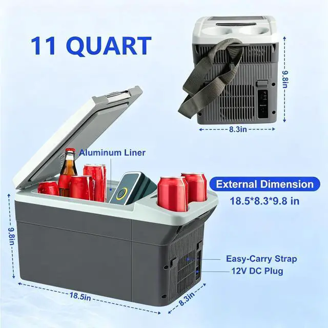 Alt view image 5 of 7 - 11L/Quart Electric Cooler & Warmer - Portable Car Refrigerator 12 Volt DC Car Fridge with Dual-Temp Control (41°F~149°F) Car Fridge 12V Refrigerator for Camping, Travel & Road Trips,RV, Boat