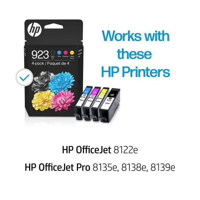Alt view image 2 of 7 - 923 Black, Cyan, Magenta, Yellow Ink Cartridges (4-Pack) | Works with Printer Series: OfficeJet 8120, OfficeJet Pro 8130 | Eligible for Instant Ink | 6C3Y6LN