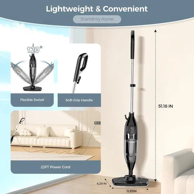 Alt view image 2 of 7 - Steam Mop, 12-in-1 Powerful Handheld Steam Cleaner Detachable Steam Mops for Floor Cleaning, 565ML Removable Tank, 23FT Power Cable, MultiPurpose Steamer for Hardwood, Tile, Grout, Furniture
