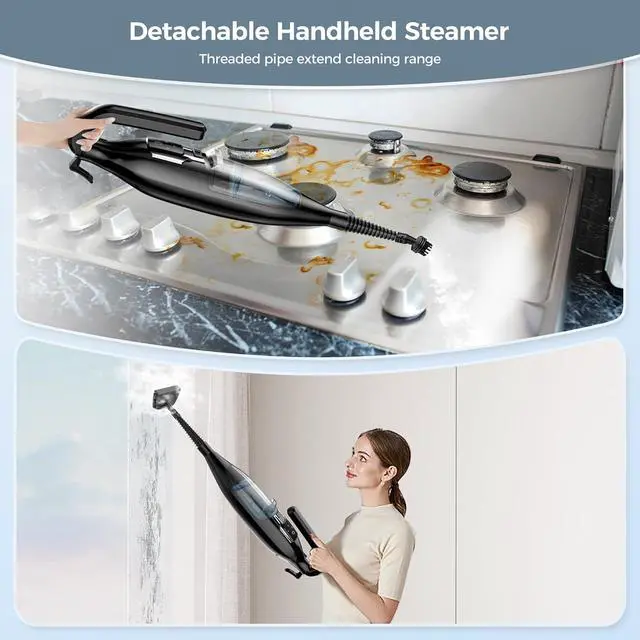 Alt view image 5 of 7 - Steam Mop, 12-in-1 Powerful Handheld Steam Cleaner Detachable Steam Mops for Floor Cleaning, 565ML Removable Tank, 23FT Power Cable, MultiPurpose Steamer for Hardwood, Tile, Grout, Furniture