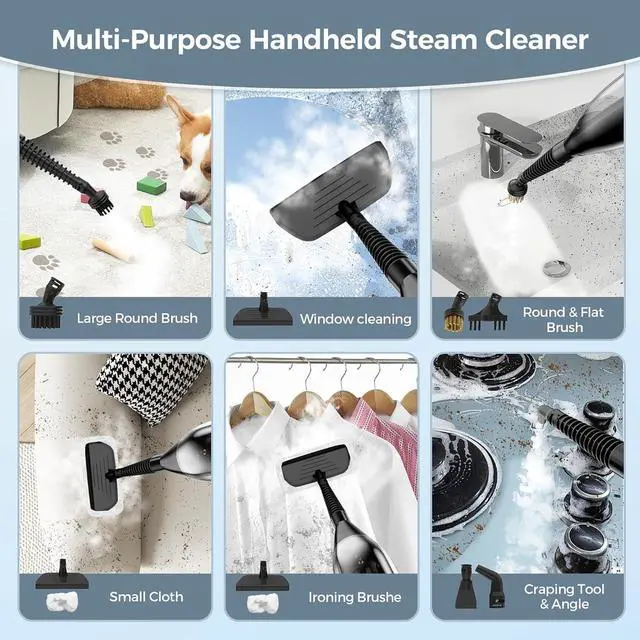 Alt view image 6 of 7 - Steam Mop, 12-in-1 Powerful Handheld Steam Cleaner Detachable Steam Mops for Floor Cleaning, 565ML Removable Tank, 23FT Power Cable, MultiPurpose Steamer for Hardwood, Tile, Grout, Furniture