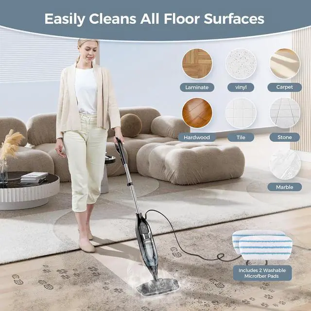 Alt view image 7 of 7 - Steam Mop, 12-in-1 Powerful Handheld Steam Cleaner Detachable Steam Mops for Floor Cleaning, 565ML Removable Tank, 23FT Power Cable, MultiPurpose Steamer for Hardwood, Tile, Grout, Furniture