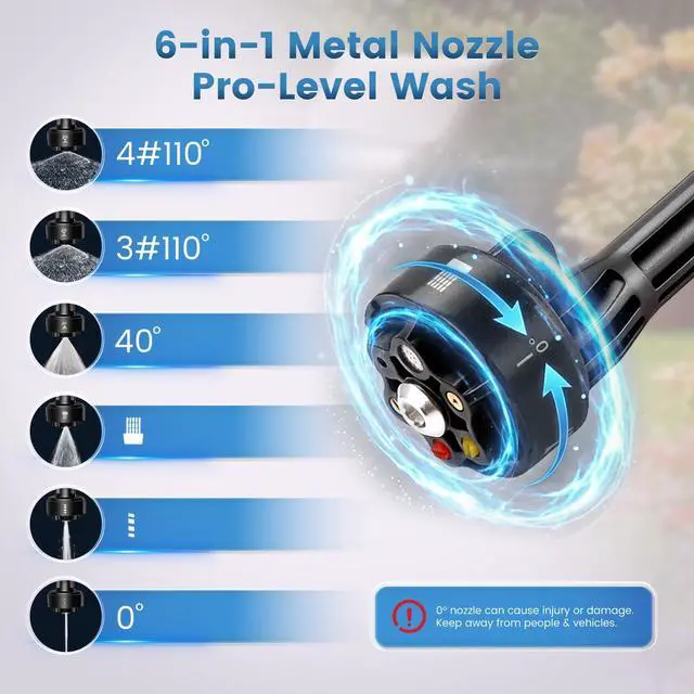 Alt view image 6 of 7 - Cordless Portable Washer, 1000PSI Portable 4000mAh Cleaner with 6-in-1 Nozzle & 2 Batteries and Shut-Off Valve Garden Hose Adapter for Watering, Cleaning, Car, Floor Wall Fence Cleaning