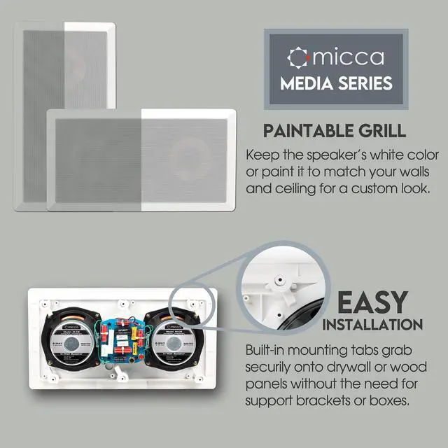 Alt view image 2 of 6 - M-CS Dual 5.25 Inch 2-Way in-Wall Center Channel Speaker for Home Theater, Whole House Audio, MTM LCR Design, 5.25" Poly Woofers, 1" Pivoting Silk Tweeter, White, Paintable, Each