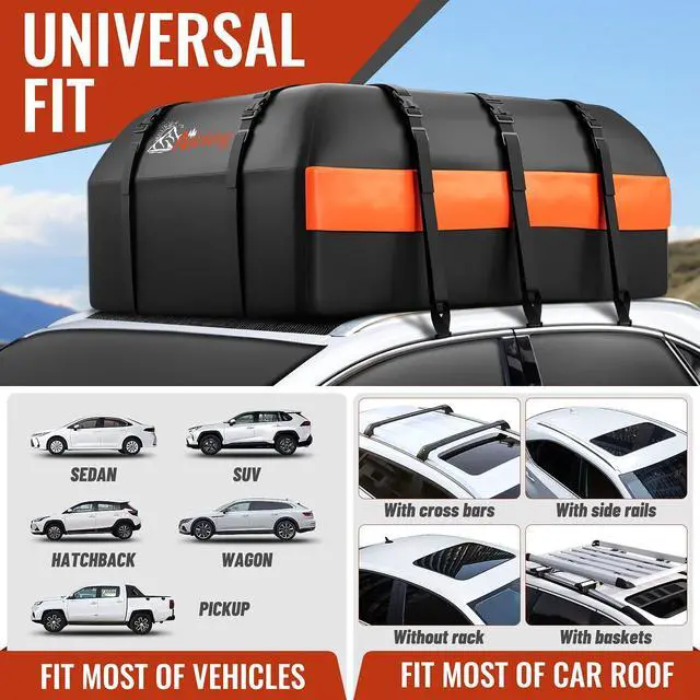 Alt view image 5 of 7 - Car Rooftop Cargo Carrier Bag, 21 Cubic Feet 100% Waterproof Heavy Duty 840D Car Roof Bag for All Vehicle with/Without Racks - Anti-Slip Mat, 6 Door Hooks, Storage Bags, 2 Extra Straps, Luggage Lock