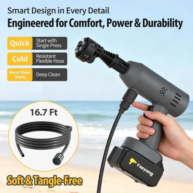 Alt view image 3 of 7 - Portable Handheld Cleaning Tool, Lightweight Compact Spray Tool with 6-in-1 Nozzle for Car Patio Fence Window Garden Outdoor Use (Grey)