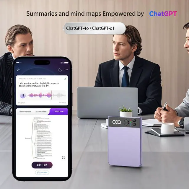 Alt view image 2 of 7 - AI Voice Recorder with Simultaneous Interpretation & Real-timeTranscription,64G Recording Memory AI Speech Processor Powered by ChatGPT with App Control for Business/Education/Interviews, Purple