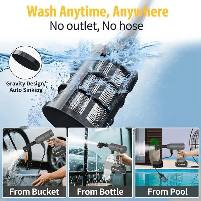 Alt view image 6 of 7 - Portable Handheld Cleaning Tool, Lightweight Compact Spray Tool with 6-in-1 Nozzle for Car Patio Fence Window Garden Outdoor Use (Grey)