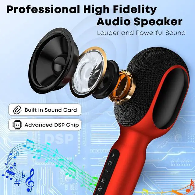 Alt view image 2 of 6 - Wireless Bluetooth Karaoke Microphone, 5-in-1 Portable Handheld Mic Speaker with Dynamic RGB Lights, Mini Karaoke Machine for Car Travel Home Party, Music Recording, Duet Singing, Gift for Kids Adults