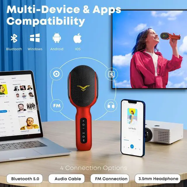 Alt view image 3 of 6 - Wireless Bluetooth Karaoke Microphone, 5-in-1 Portable Handheld Mic Speaker with Dynamic RGB Lights, Mini Karaoke Machine for Car Travel Home Party, Music Recording, Duet Singing, Gift for Kids Adults