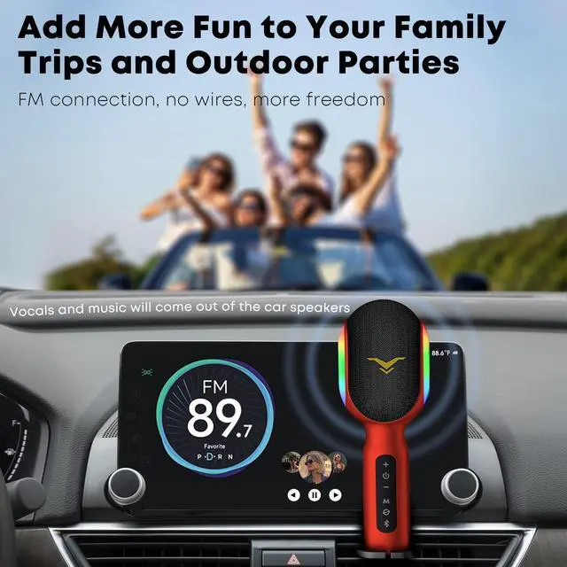 Alt view image 5 of 6 - Wireless Bluetooth Karaoke Microphone, 5-in-1 Portable Handheld Mic Speaker with Dynamic RGB Lights, Mini Karaoke Machine for Car Travel Home Party, Music Recording, Duet Singing, Gift for Kids Adults