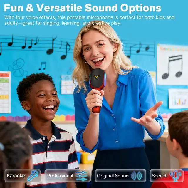 Alt view image 6 of 6 - Wireless Bluetooth Karaoke Microphone, 5-in-1 Portable Handheld Mic Speaker with Dynamic RGB Lights, Mini Karaoke Machine for Car Travel Home Party, Music Recording, Duet Singing, Gift for Kids Adults